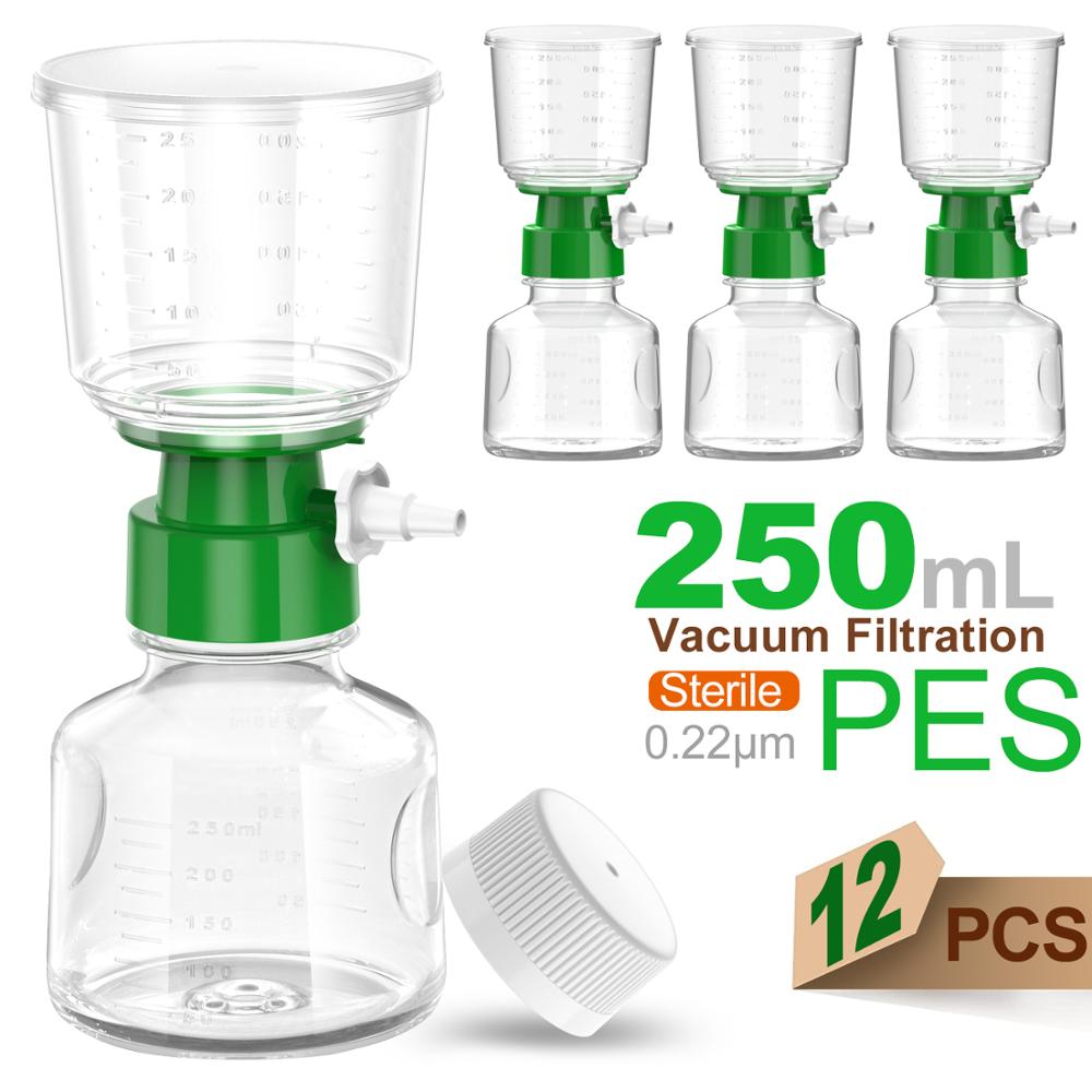 Sterile Bottle Top Vacuum Filtration with 0.22/0.45μm PES Membrane for Lab, 250ml Funnel + 250ml Receiver Lot of 12pcs - Scienmart