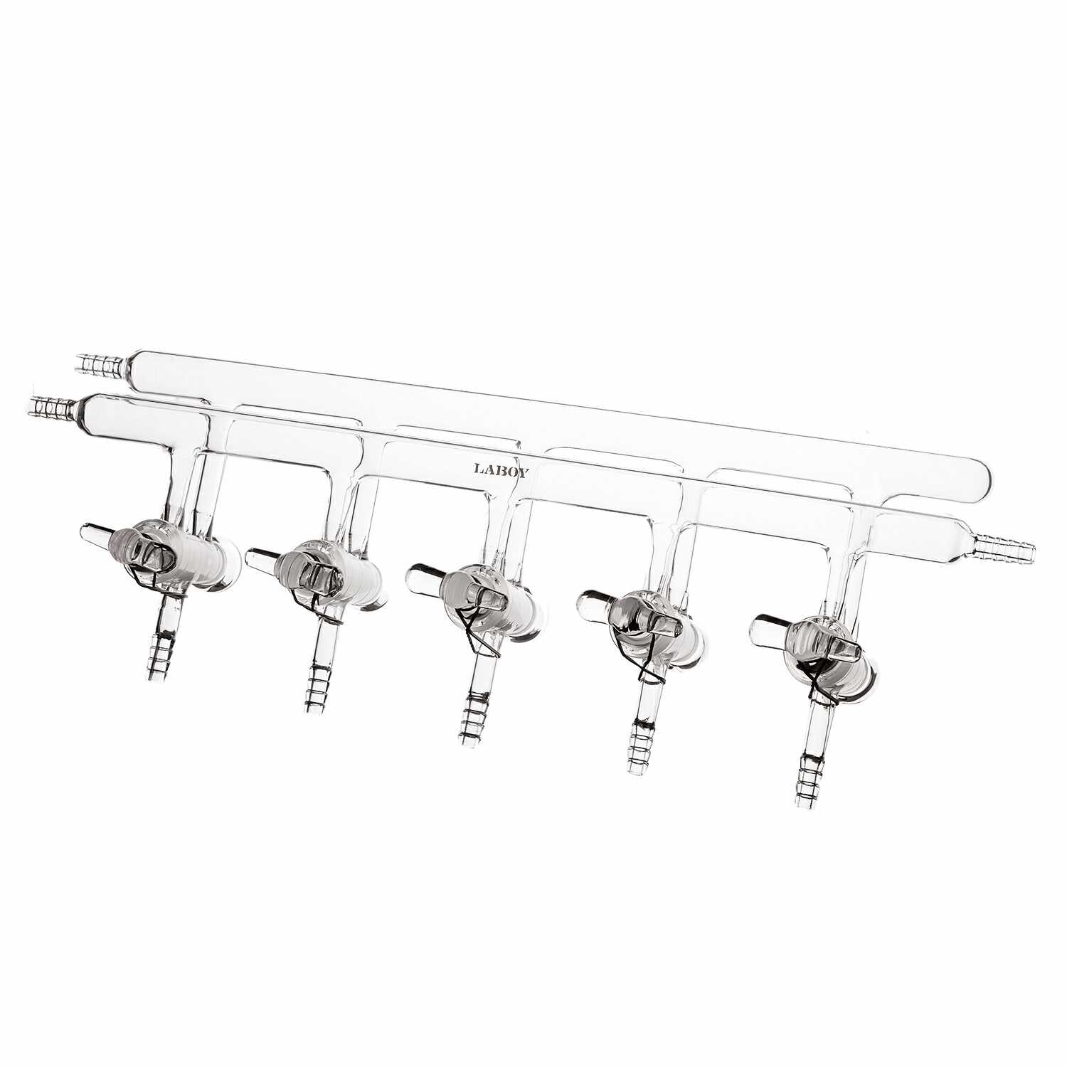 Glass High Vacuum Double Manifold with 4mm Double Oblique Hollow Glass Stopcocks for Schlenk line - Scienmart