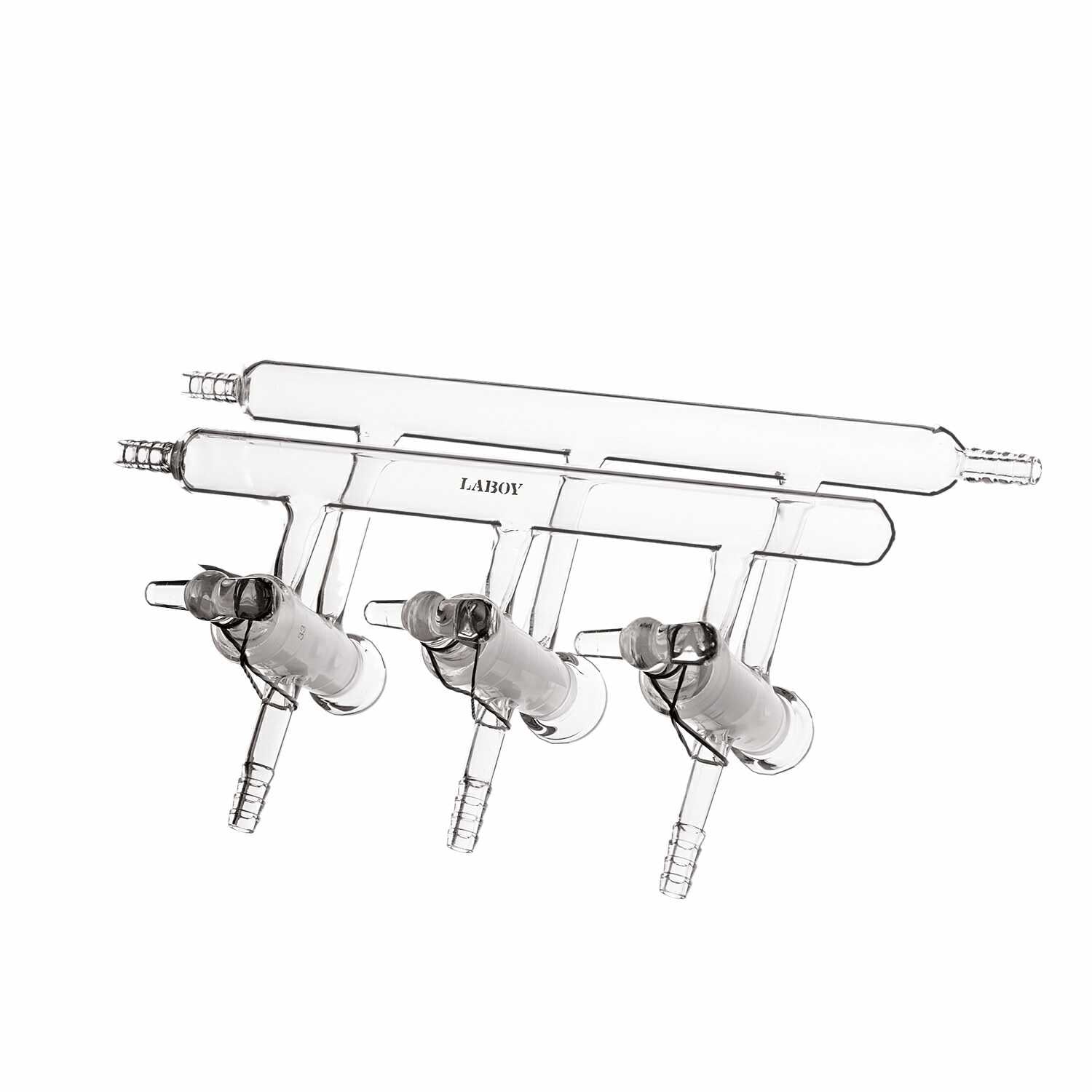 Glass High Vacuum Double Manifold with 4mm Double Oblique Hollow Glass Stopcocks for Schlenk line - Scienmart