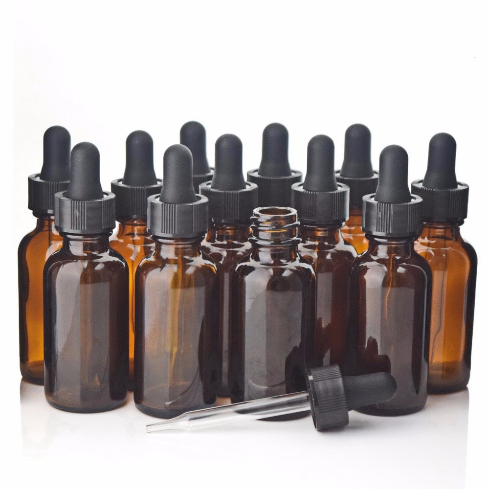 12pcs 30ml Amber Glass Liquid Reagent Pipette Bottle with Eye Dropper for Essential Oil Aromatherapy Chemistry Lab Chemicals 1oz - Scienmart