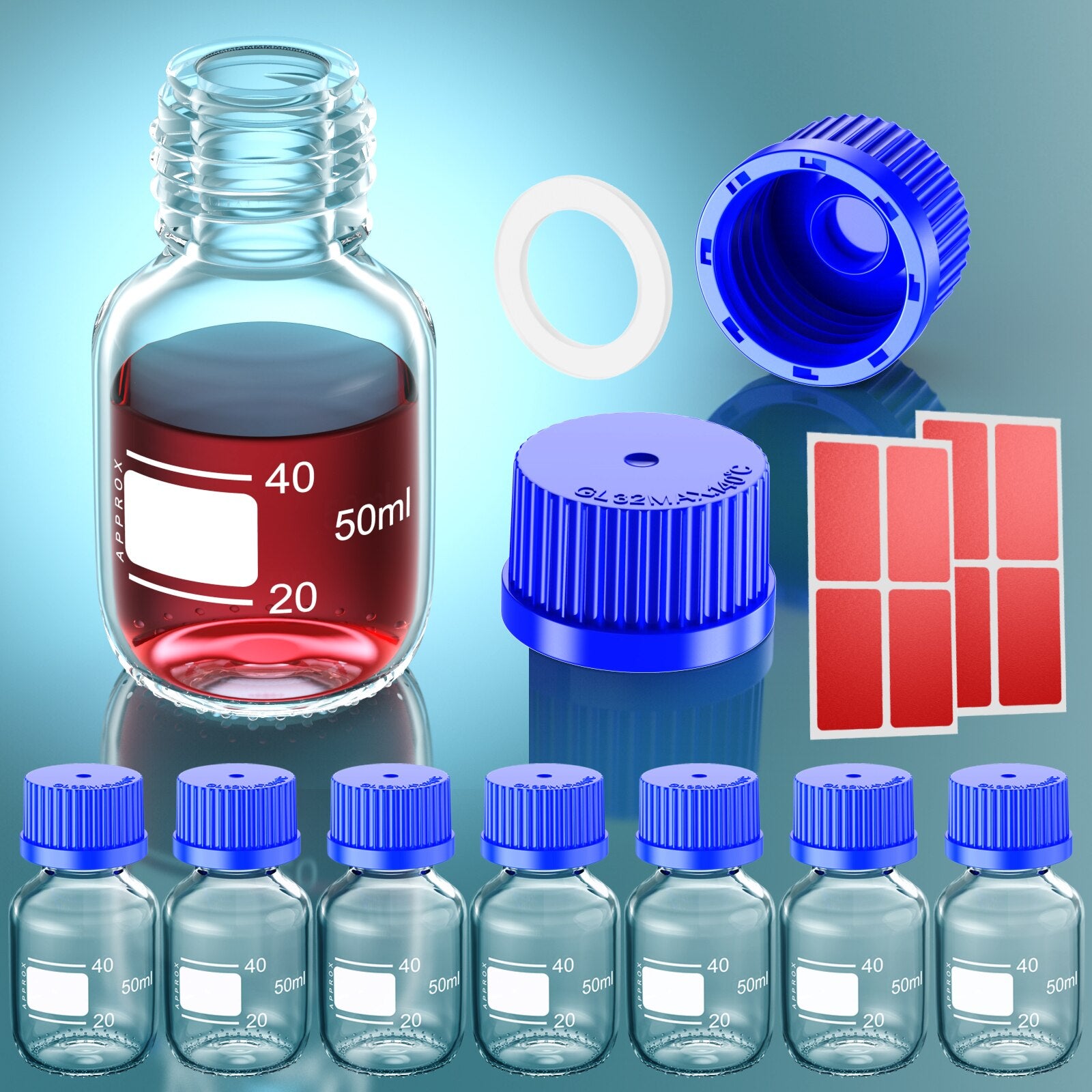 Glass Media Storage Bottles with Blue Screw Cap from 25ml to 1000ml GL45 GL32 GL25 - Scienmart